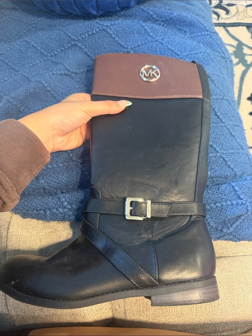 Michael Kors Black and Brown Leather Riding Boot with Buckle